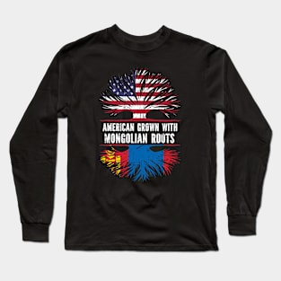 American Grown with Mongolian Roots USA Flag Long Sleeve T-Shirt